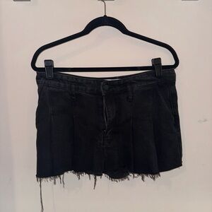 Zara Black Pleated Denim Mini Skirt